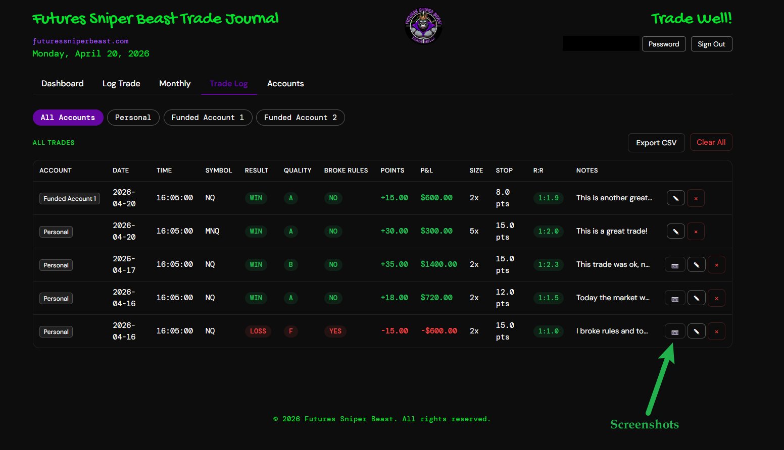 FSB Trade Journal Screenshot Storage